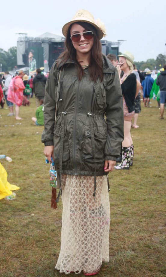 Deborah Wears A Vintage Parka With A Miss Selfridge Maxi Skirt And Glasses From Vegas At V Festival 2011