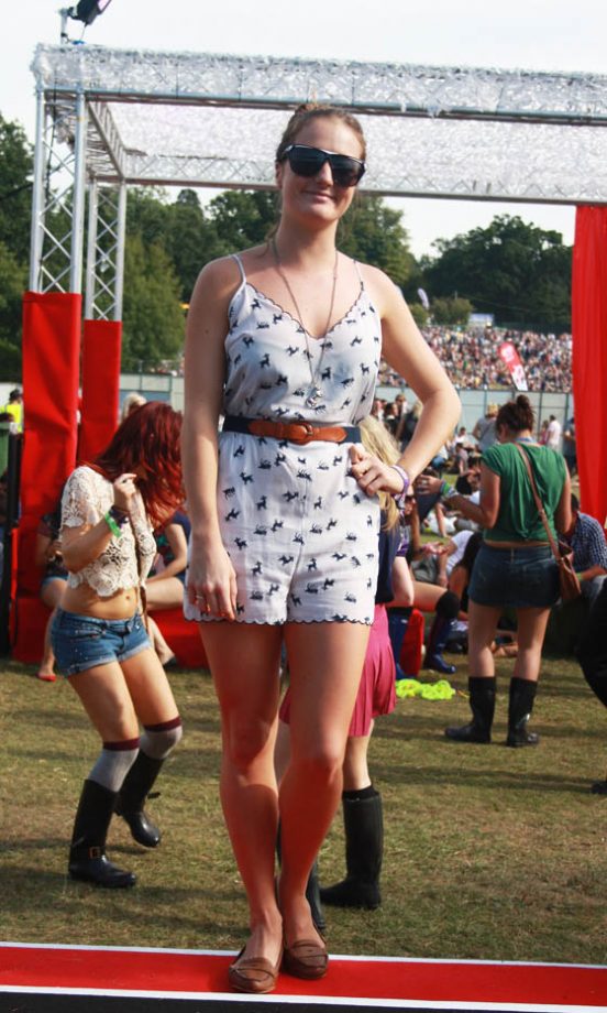 Chloe Wears An Urban Outfitters Playsuit, Shoes From Barcelona And An Antique Chain Necklace At V Festival 2011
