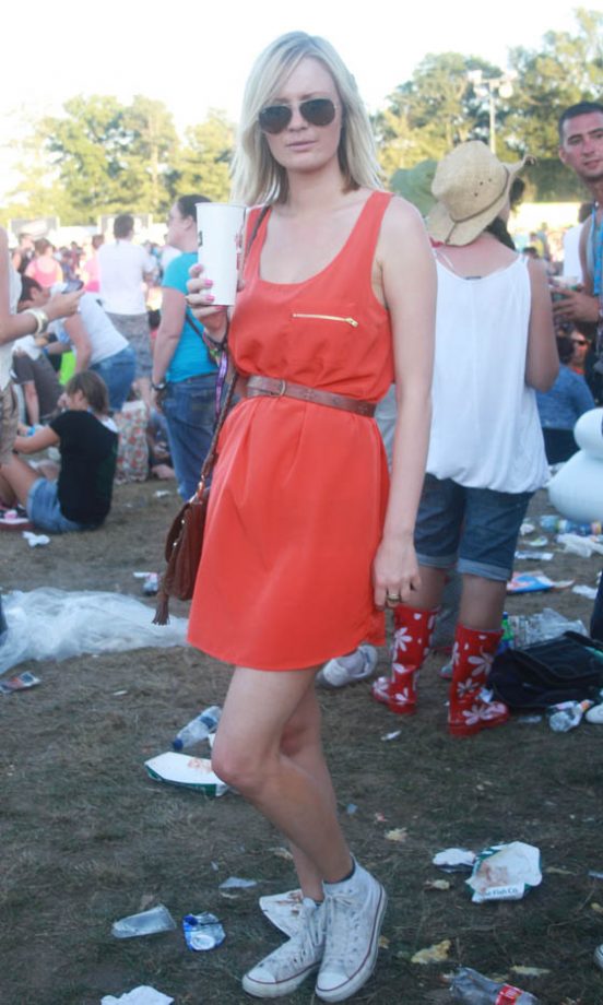 Sarah Wears A Dress From Mango, A Belt From Sri Lanka And A Whistles Bag At V Festival 2011