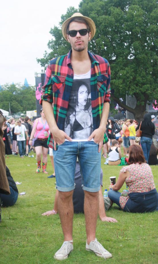 Lewis Wears A T-Shirt And Shirt From Topshop And Shorts From Urban Outfitters At V Festival 2011