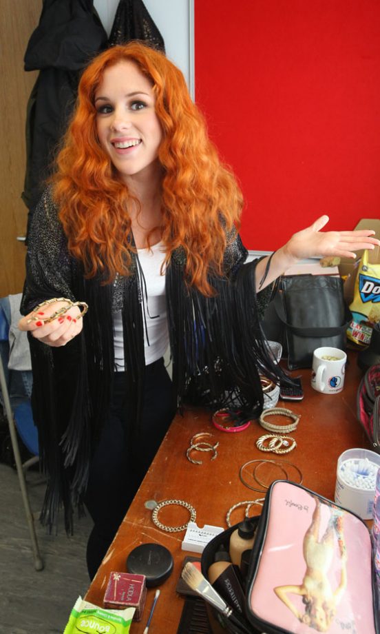 Katy B Choosing Oversized Gold Hoops To Wear On Stage At V Festival 2011