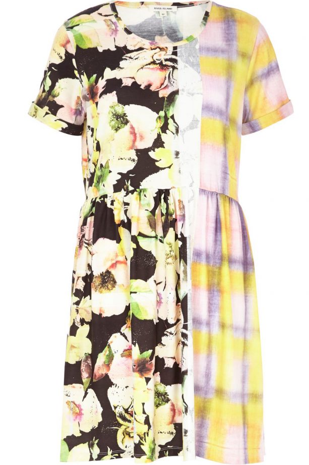 River Island Black Floral Tartan Print Spliced Smock Dress, £25