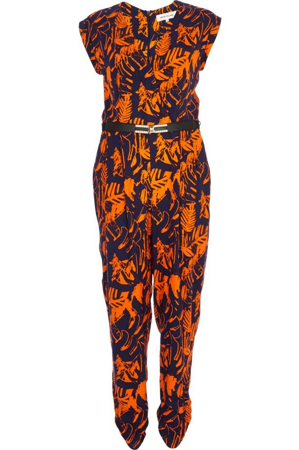 River Island Blue Tropical Print Belted Jumpsuit, £45