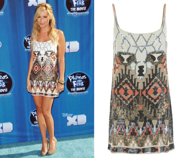 Ashley Tisdale on the red carpet in All Saints, left, buy her dress in the sale now, right