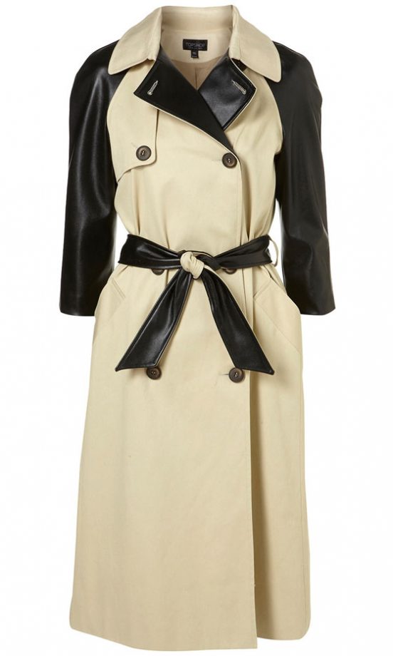 Topshop Stone Faux Leather Sleeve Belted Trench Coat, £85
