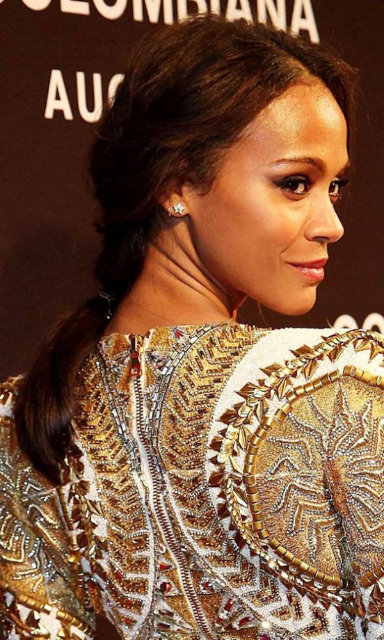 Zoe Saldana Teamed Her Breath-Taking Balmain Dress With A Simple Ponytail Hairstyle In America, 2011