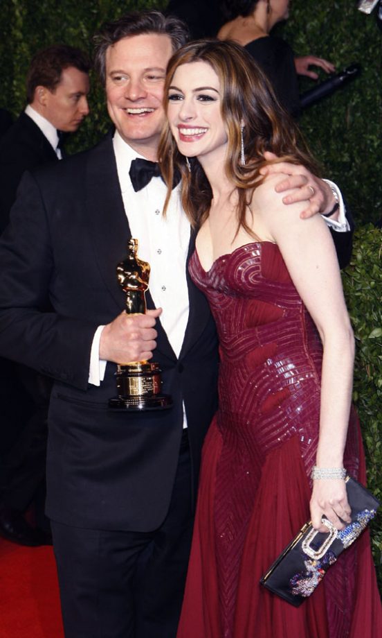 Anne Hathaway Celebrates With Winner Colin Firth At The Academy Awards, 2011