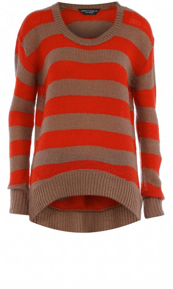 Dorothy Perkins Mocha Stripe Curved Hem Jumper, £25
