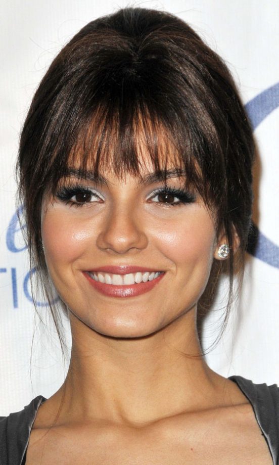 Victoria Justice Goes For A Sophisticated Up Do With A Fringe In New York