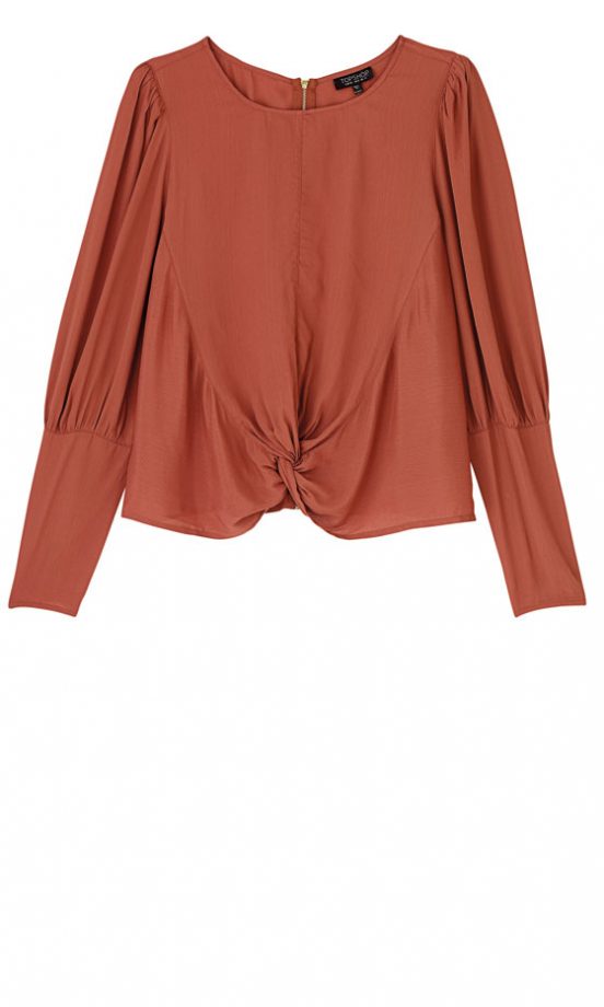 Topshop Terracotta Zip Back Twist Hem Blouse, £38