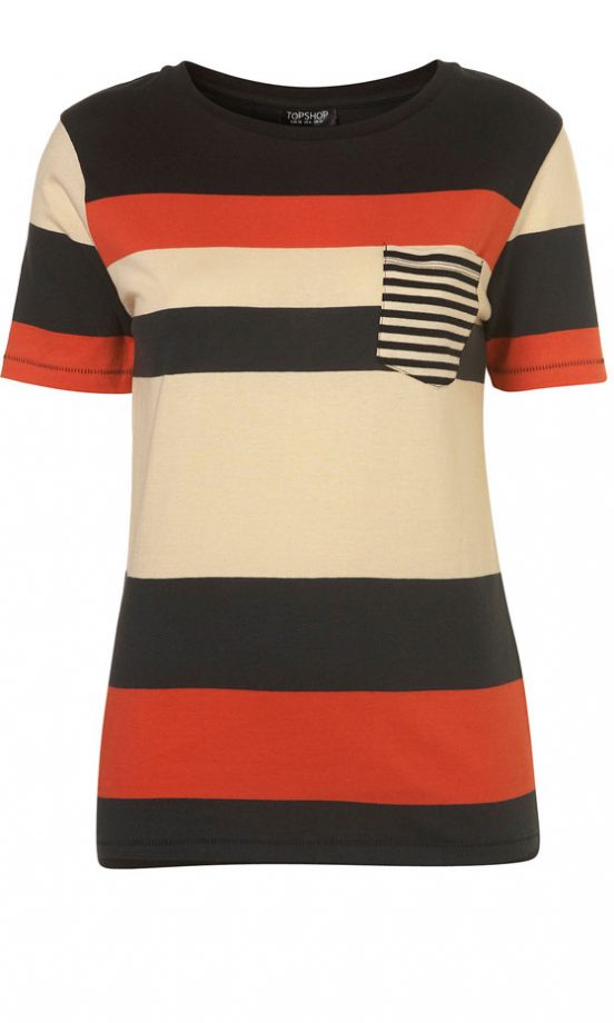 Topshop Mix Stripe Pocket Crew Neck Top, £16