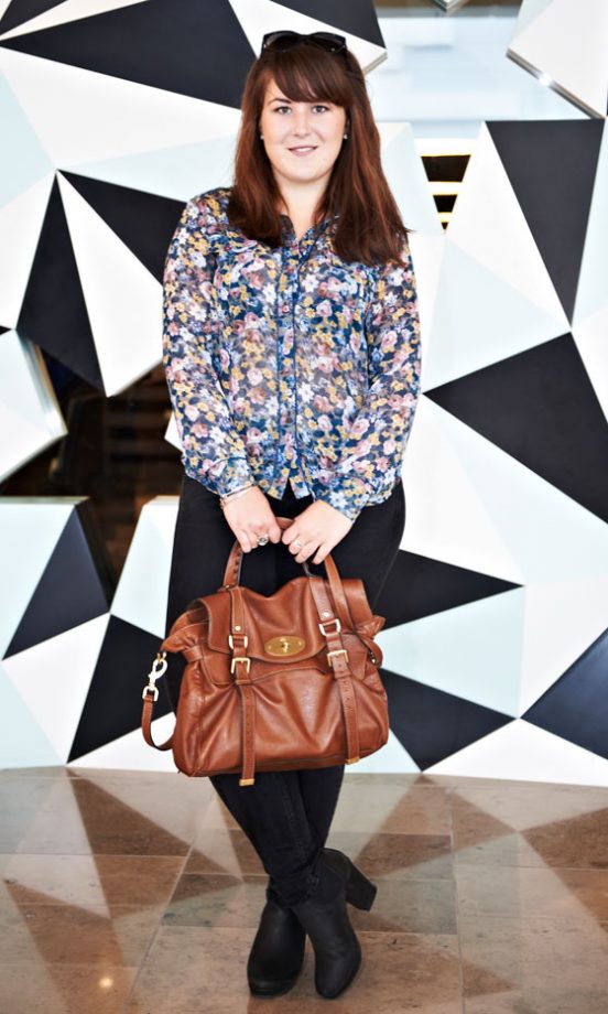Naomi Pike Wearing A Monsoon Fusion Floral Blouse Teamed With Her Trusty Mulberry Alexa