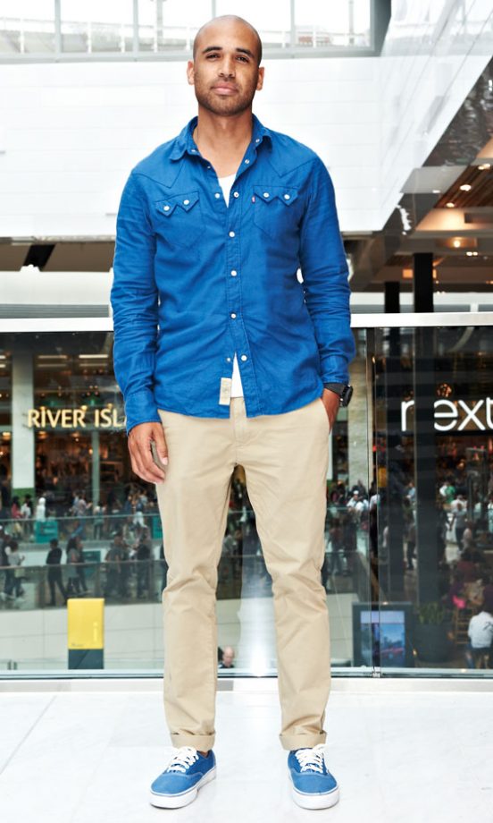 Marlon Bynoe Wearing A Levi's Shirt With Co-ordinating Vans Trainers