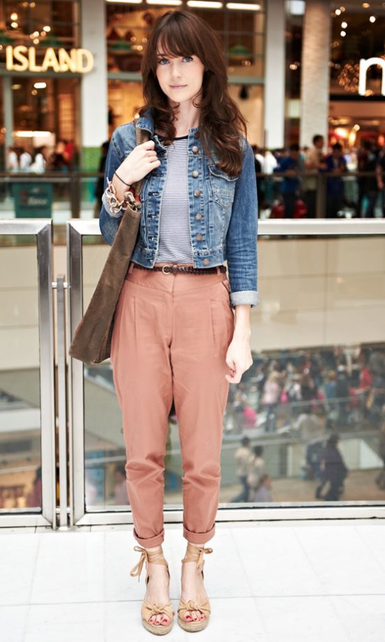Nicole Adams Wearing Dorothy Perkins Tapered Trousers With A Topshop Denim Jacket