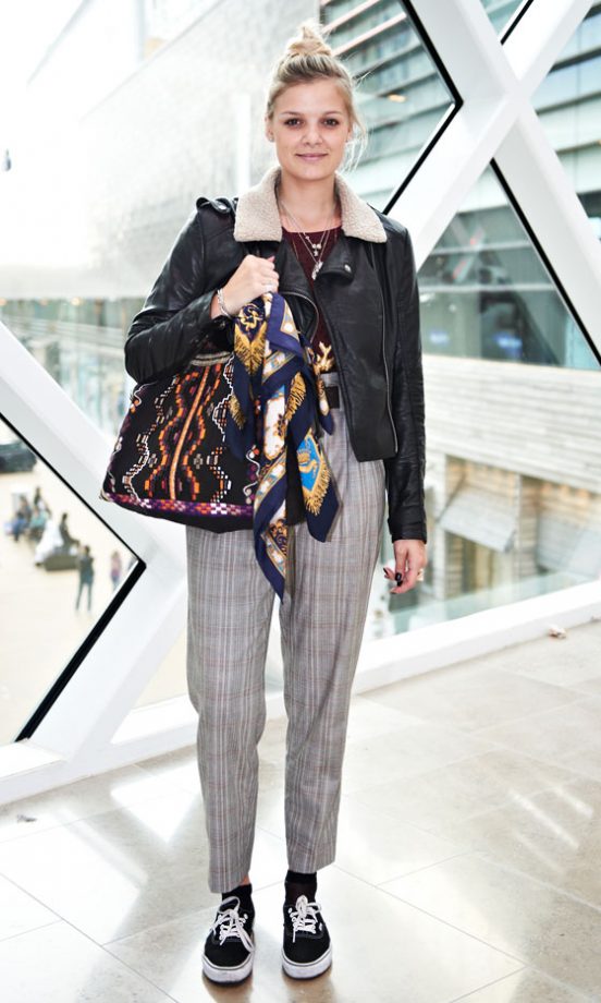 Emma Sewell Wearing Zara Trousers With Topshop Jacket And Vintage Scarfs