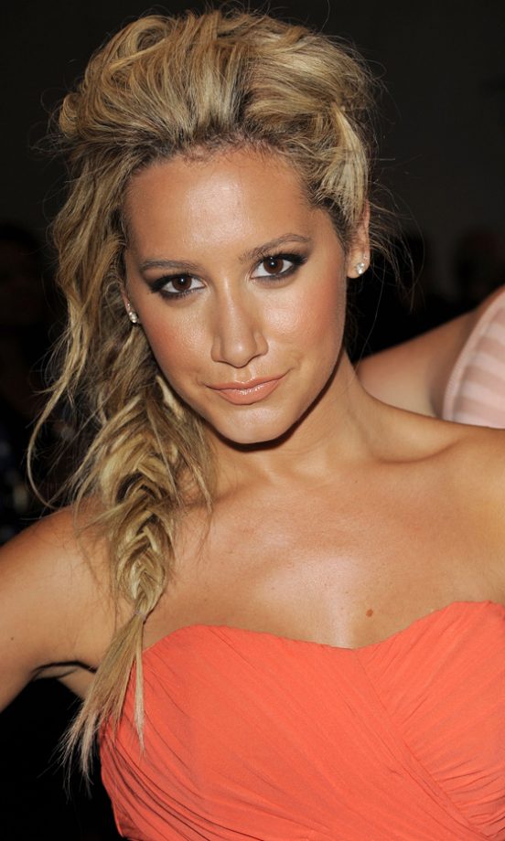 Ashley Tisdale With A Fishtail Plaited Hairstyle At The Nicole Miller Spring/Summer 2012 Fashion Show