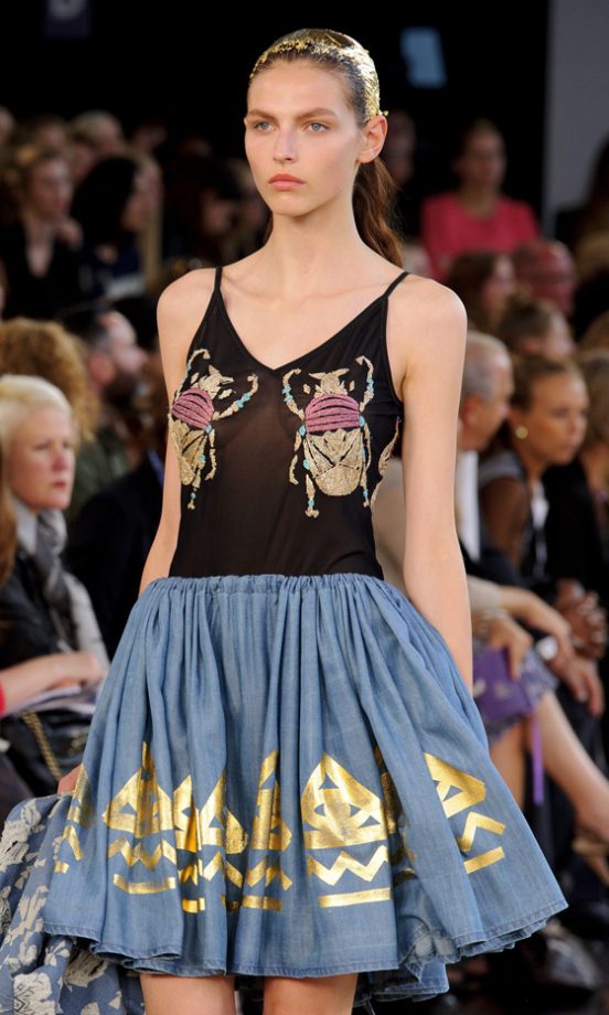 Model Wearing A Super-Cute Denim Skirt At Topshop Unique’s Fashion Show SS12