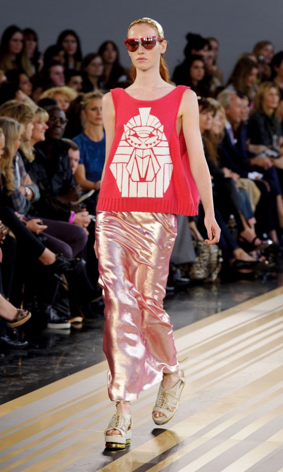 Model Wearing A Stunning Maxi Skirt And Vest Top At Topshop Unique’s Fashion Show SS12