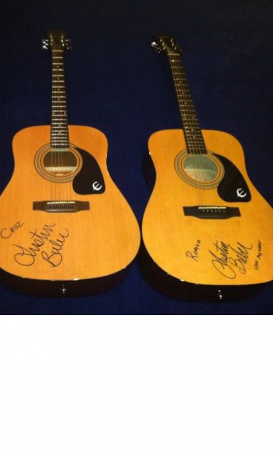 Beckhams' Boys Guitars Signed By Justin Bieber