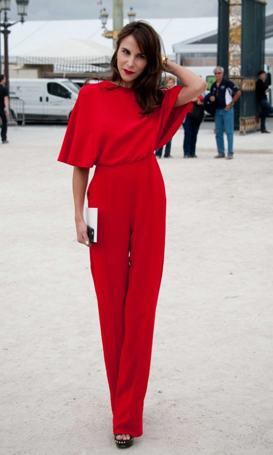 Caroline Sieber Wearing A Red Jumpsuit For Valentino's SS12 Show At Paris Fashion Week, 2011