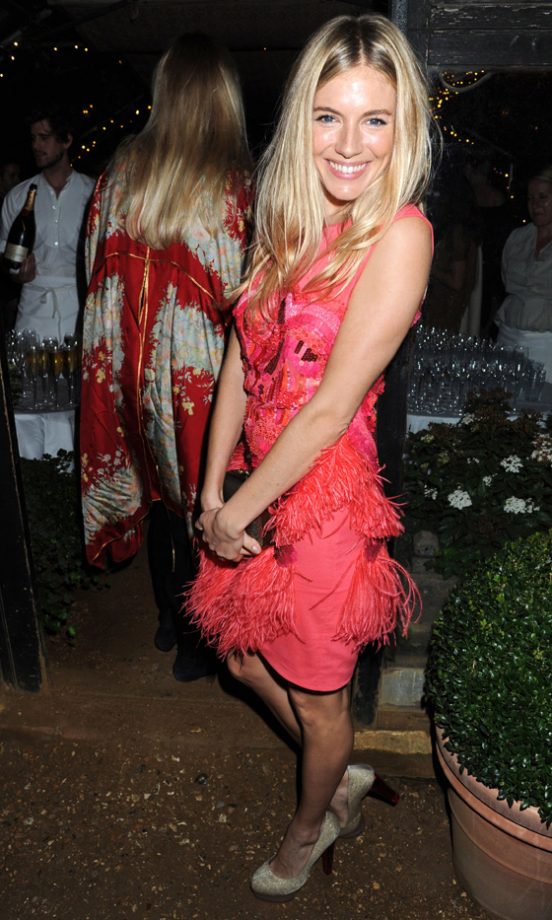 Sienna Miller Rocking A Feathered Dress At The Too Many Women Autumn Dinner And All Saints Party, 2011
