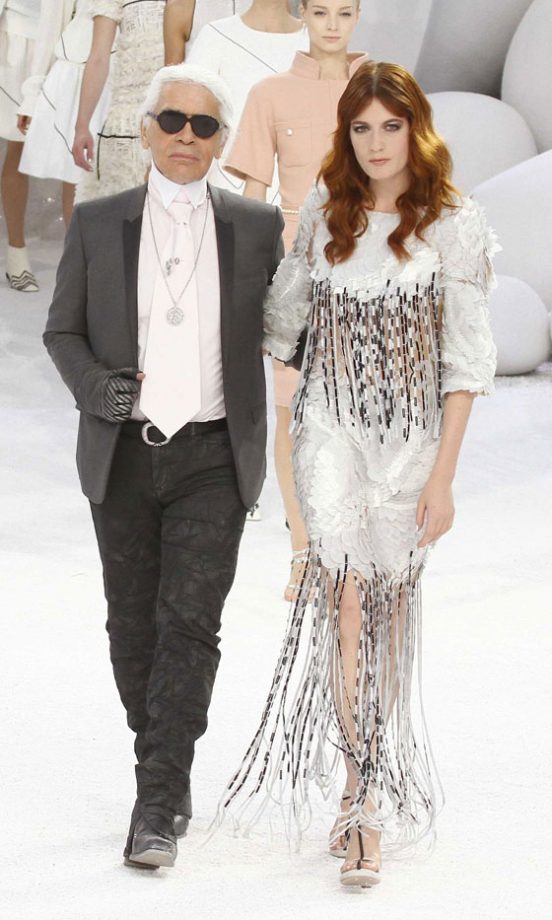 Karl Lagerfeld And Florence Welch At Chanel's SS12 Fashion Show At Paris Fashion Week