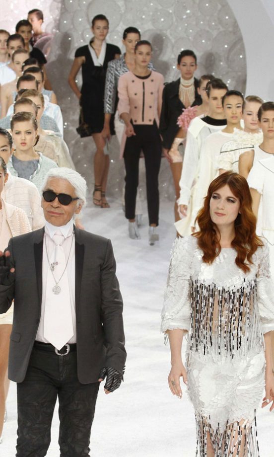 Karl Lagerfeld And Florence Welch With All The Catwalk Models At Chanel's SS12 Fashion Show At Paris Fashion Week