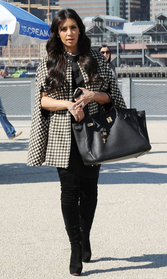 Even Off-Duty, Kim Kardashian Still Makes An Effort In A Houndstooth Cape, October 2011