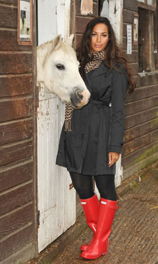 Leona Lewis Braves The Rain In Bride Red Hunter Wellie Boots, October 2011