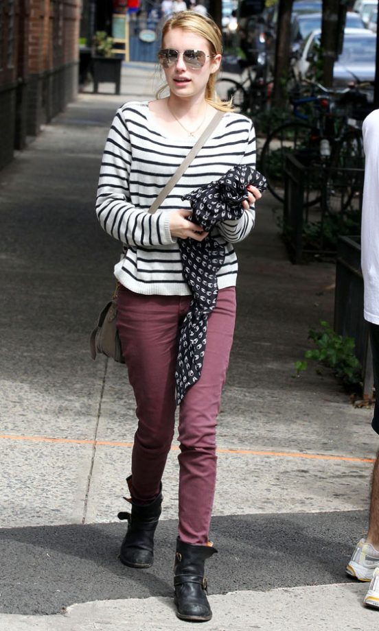 Biker Boots And Nautical Stripes - Emma Roberts Has Her Autumn/Winter Wardrobe Sorted, 2011