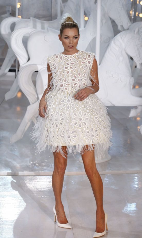Kate Moss In A Feathered Dress On The Louis Vuitton SS12 Catwalk At Paris Fashion Week, 2011