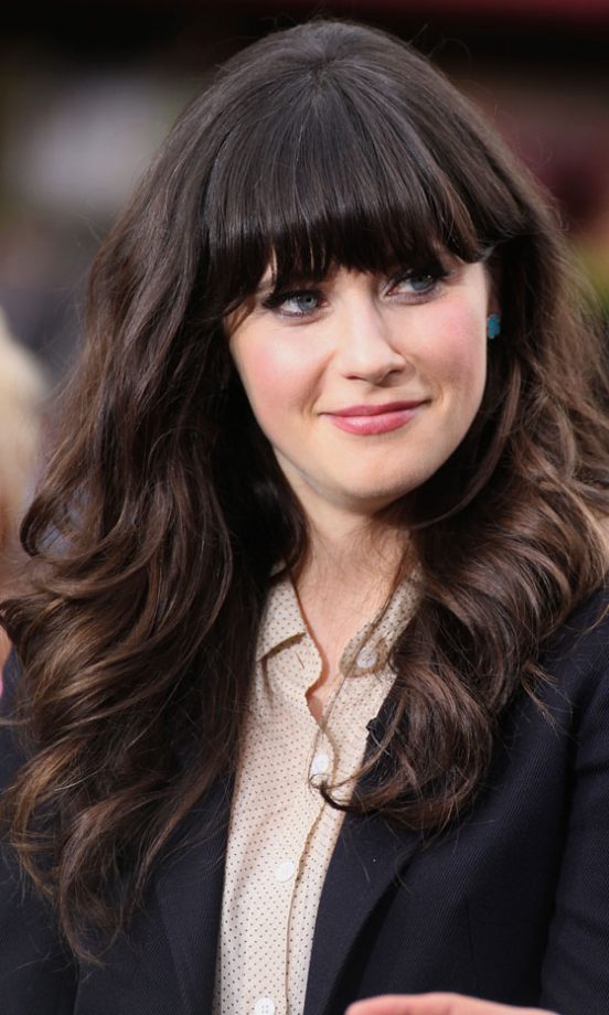 Zooey Deschanel Looks Super Cute With A Waved Hairstyle And Eyelash Skimming Fringe, 2011