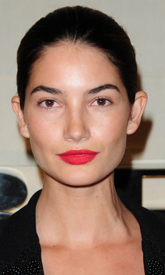 Lily Aldridge Adds Interest To Her Black Outfit With Statement Red LipsAt The Burberry Body Launch Party 2011