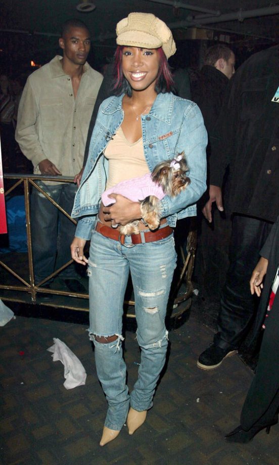 Kelly Rowland Rocks Double-Denim With Her Cute Pet Dog, 2002