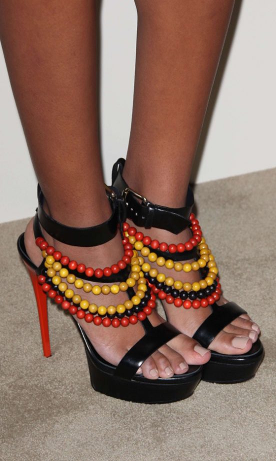 Solange Knowles Rocks Burberry's Super-Hot Beaded Heels At The Burberry Body Launch Party 2011
