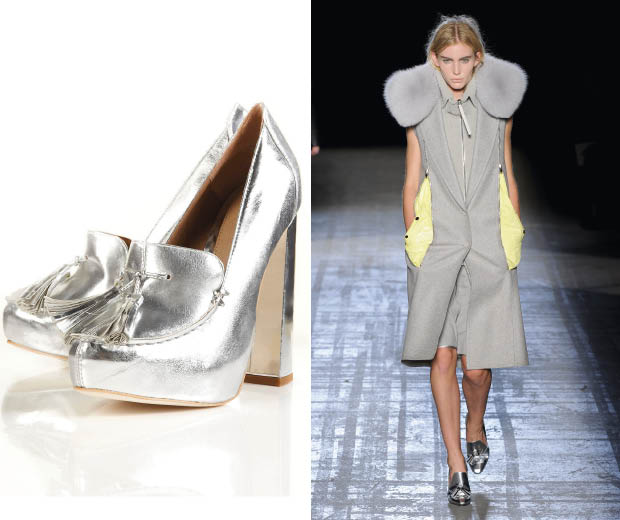 Planet heeled loafers, £95 at Topshop, left, a model on the Alexander Wang AW11 catwalk, right