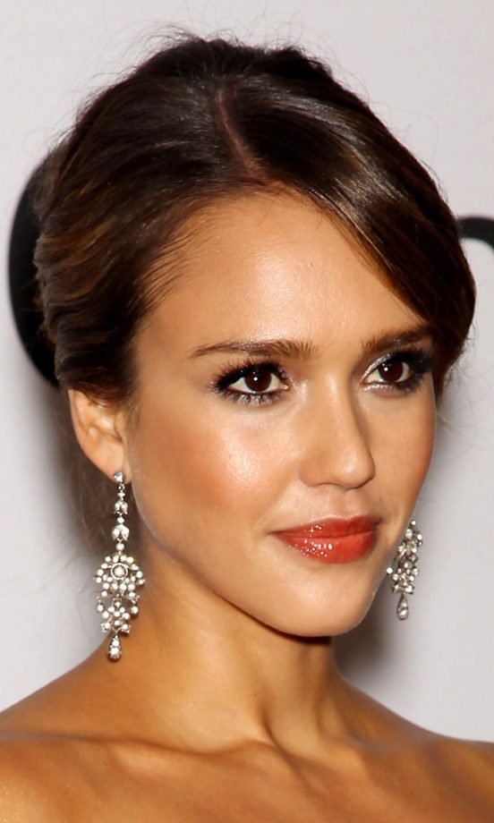 Jessica Alba Glams Up For An Evening With Ralph Lauren Sporting A Side-Swept Elegant Updo Hairstyle 2011