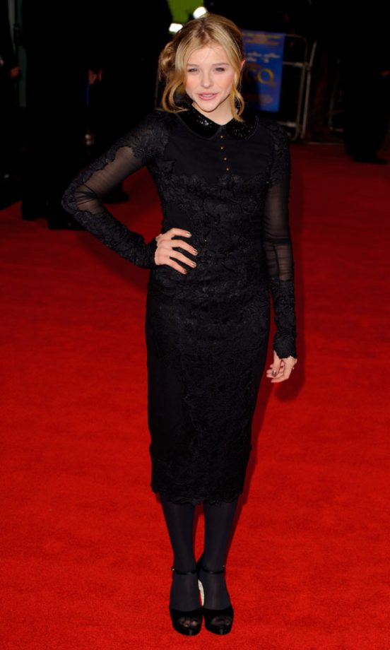 Chloë Moretz Dazzles In An Emilio Pucci Black Lace Dress At The Hugo Premiere In London, November 2011