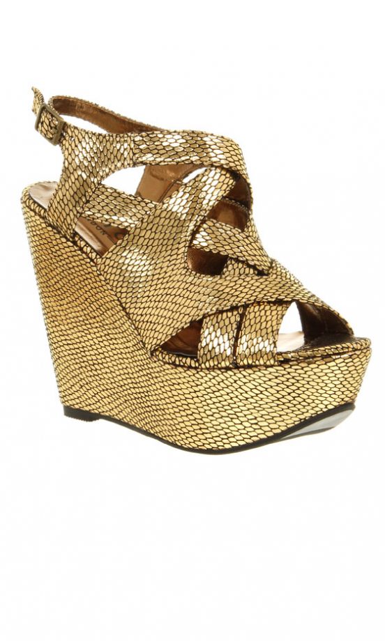 Office Gold Cross Strap Wedges, £60