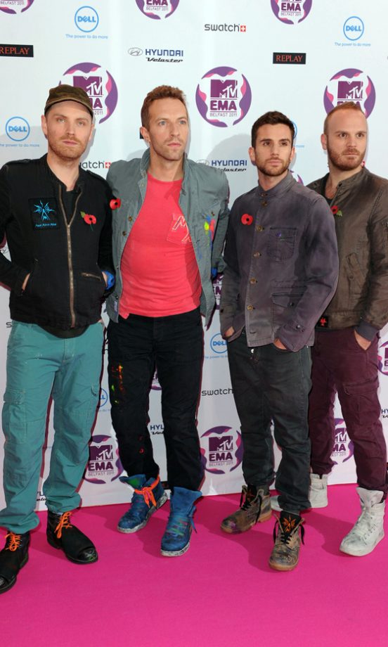 Chris Martin With Coldplay Members Jonny Buckland, Guy Berryman And Will Champion At The MTV Europe Music Awards 2011