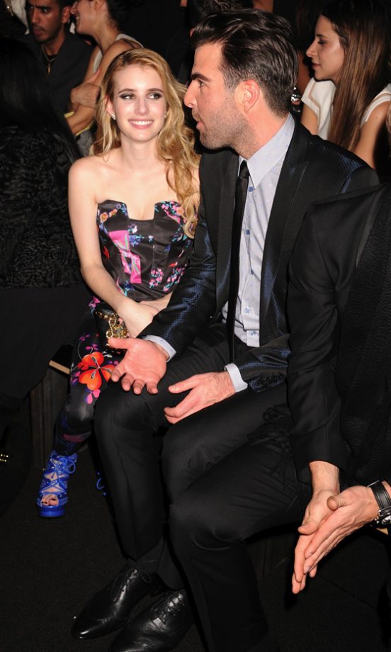 Emma Roberts Gazed At Zachary Quinto On The Front Row At Versace For H&M's Fashion Show, 2011