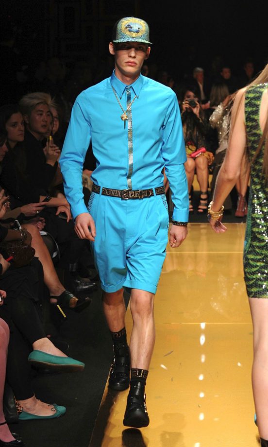 Male Models Ditched Classic Black Suits For Bright Blue Versions On The Versace For H&M Catwalk, 2011