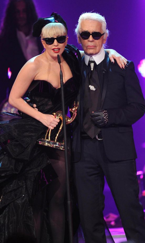 Shady Fashion Combo: Lady GaGa Recieved Her Bambi Award 2011 From Friend And Fashion Designer Karl Lagerfeld