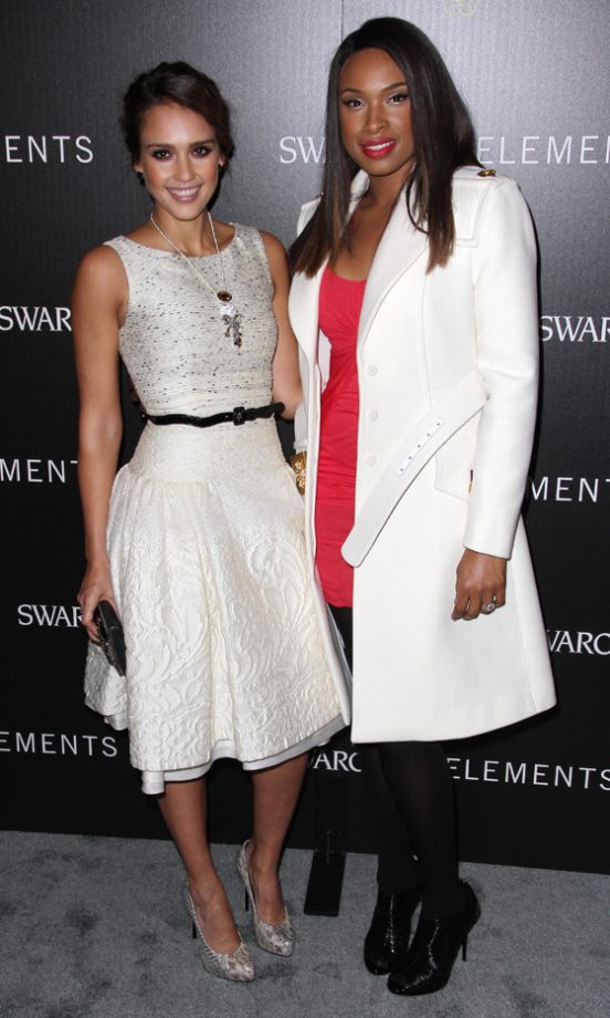 Jessica Alba And Jennifer Hudson Both Rocked Winter White At The Swarovski Elements Christmas Lighting Ceremony In LA, 2011