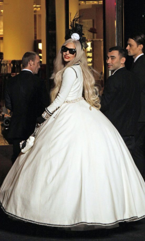 Lady Gaga Teamed Her Chanel Dress With Alexander Wang Sunglasses To Open Gaga’s Workshop At Barney’s In New York, 2011