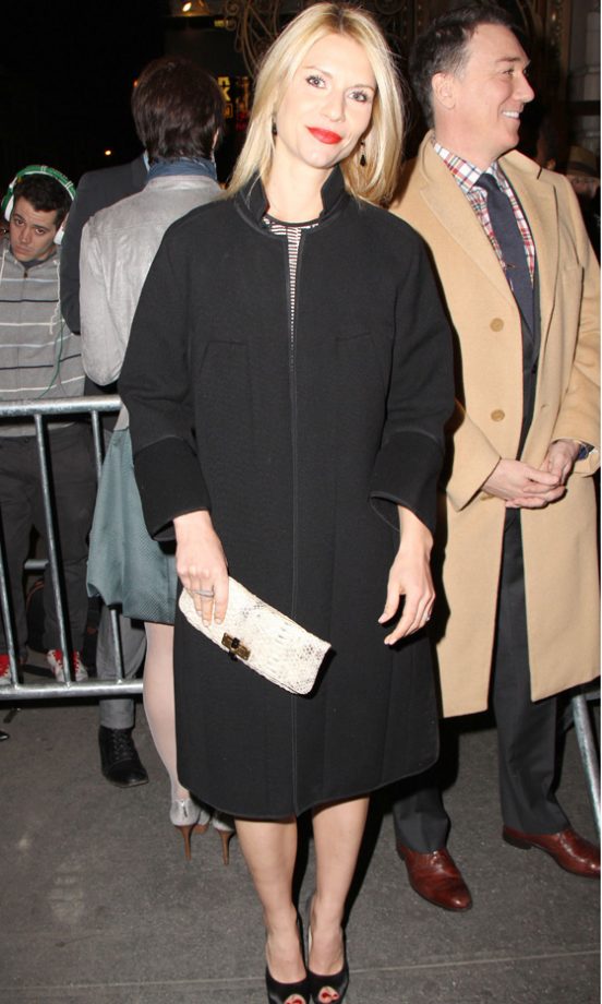 Claire Danes Wrapped Up In Style In A Classic Black Coat - Love The Red Lippy