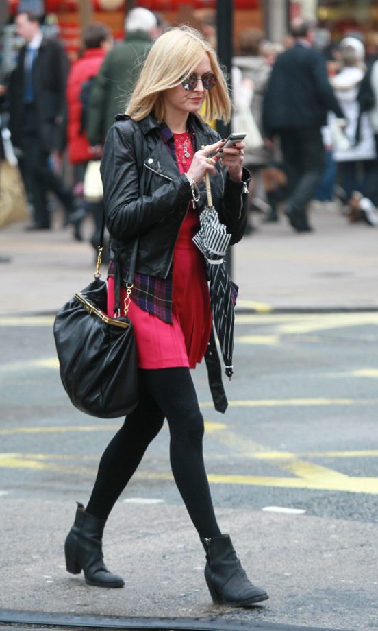 Fearne Cotton Looked Casually Cool In London Wearing A Classic Leather Jacket And Black Ankle Boots, 2011