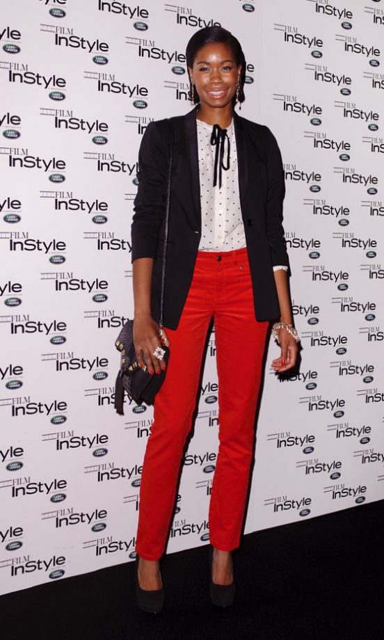 Tolula Adeyemi Teamed Her Blazer And Bow Tie With Bright Red Jeans - We Love A Style Statement. 2011
