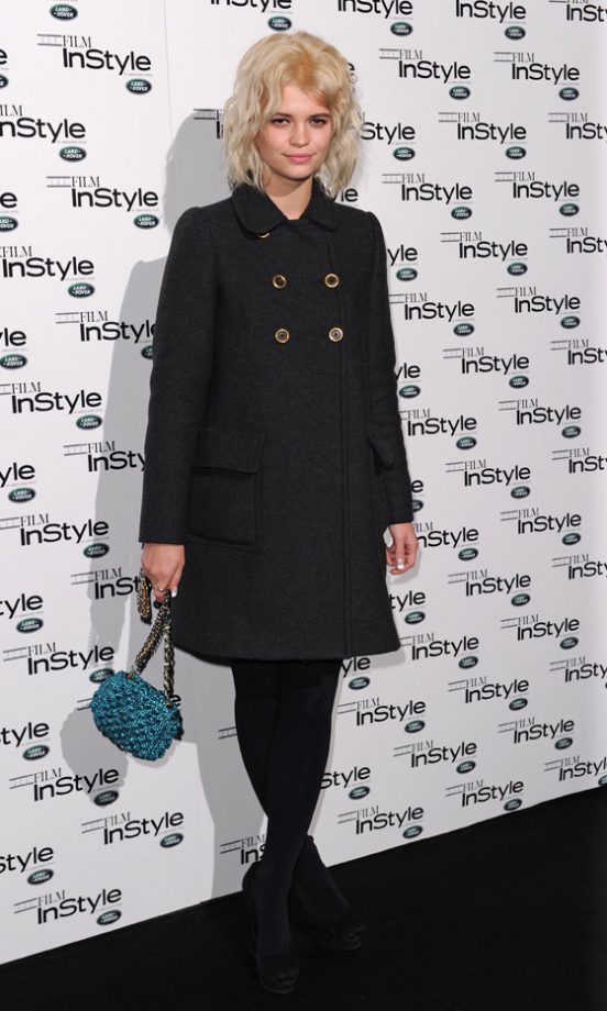 Thankfully Pixie Geldof Wrapped Up Later On Wearing A Navy Chic Coat - That's Better!