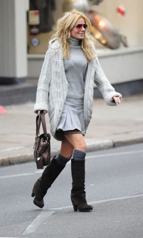 Geri Halliwell Wrapped Up Warm In London In A Chunky Cardigan And Knee High Boots - Love The Layering. 2011